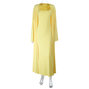 Abito da Donna alla Moda, Set di 2 Pezzi con Cardigan a Maniche Lunghe e Vestito Lungo, Elegante Abito con Cappotto Lungo, Outfit Casual - Product Image 4