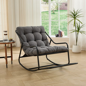 <b>Outdoor</b> Rocking <b>Chair</b> <b>Comfy</b> Cushion Soft Thick Grey Pad Black Frame Living Room Bedroom Reading Room - Product Image 2