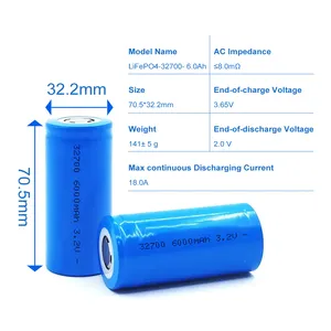 Lifepo4 sel baterai silinder 3.2V, 32700 6000mah sel baterai 3C