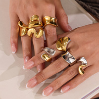 Lot de bagues géométriques torsadées bicolores irrégulières à large bande, plaquées or 18 carats, en acier inoxydable, pour empilage, vente en gros