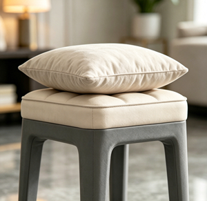 <b>Stackable</b> Tufted PU <b>Dining</b> Stool, Grey Plastic Frame Multi-Purpose Vanity Bench for Kitchen Bedroom - Product Image 5