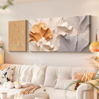 Ensemble d'art mural texturé abstrait style crème avec feuilles de Ginkgo, peinture sur toile moderne pour décoration de fond de canapé de salon
