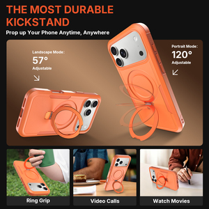 Elegante Funda Protectora Naranja para Teléfono, Resistente a Impactos, Antideslizante, Magnética, con Soporte Ajustable para iPhone 17 18 Pro Max - Product Image 4