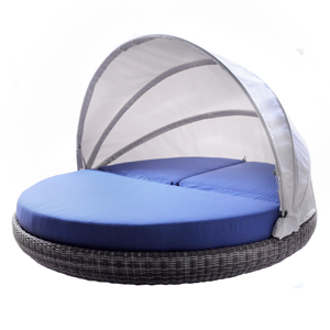 Cama de día redonda de ratán de lujo para exteriores con toldo retráctil, tumbona impermeable para jardín, patio, piscina, salón de ocio moderno - Product Image 1