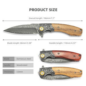 Venda quente Damasco Faca Bolso Forjado VG10 Damasco Faca Dobrável com Cabo De Madeira Faca Ao Ar Livre Personalizado - Product Image 2