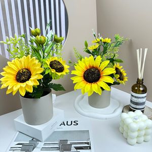Plante artificielle en pot de tournesol de la collection Fuyu, fleur en soie faite à la main, décoration pour salon, entrée, table basse - Product Image 2