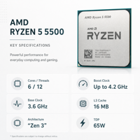 Vente en gros de processeur AMD Ryzen 5 5500, carte mère GIGABYTE A520M K V2, kit combo PC avec 8 Go de RAM DDR4 3600 MHz en stock
