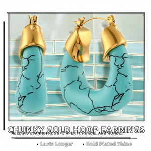 Aros Gruesos de Acero Inoxidable 316L Chapados en Oro de 18K con Diseño Texturizado Estilo Turquesa, Joyería Moderna para Mujer - Product Image 2