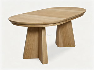 <span class=keywords><strong>Table</strong></span> à <span class=keywords><strong>manger</strong></span> ovale extensible moderne FERLY, transformable de <span class=keywords><strong>ronde</strong></span> à ovale, finition bois, base géométrique - Product Image 4