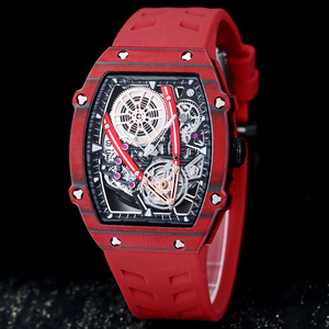High-quality RM Style Red Carbon Fiber <b>Skeleton</b> <b>Automatic</b> <b>Watch</b> With Rubber Strap - Product Image 2