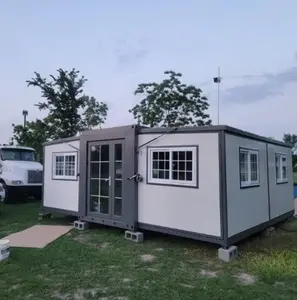 40ft 20 ft rumah Prefab dapat diperluas 3 kamar tidur tahan badai dengan wadah pengiriman kamar mandi rumah Cina
