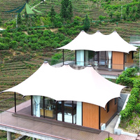 LUXOTENT-TONA Tente d'hôtel Glamping 45 ㎡ de style amélioré en PVDF à triple toit et cadre en aluminium verre et mur dur avec terrasse extérieure