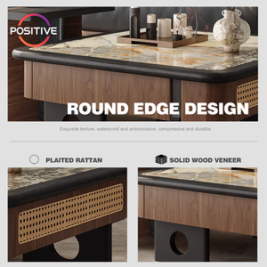 Giữa Thế Kỷ hiện đại Walnut colour Bàn cà phê phòng khách nhỏ vuông thiêu kết đá cuối bảng mới dệt mây thủ công bàn trà - Product Image 3