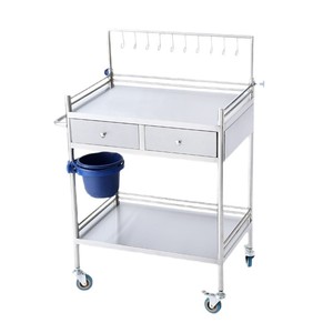Carrito de infusión de acero inoxidable Boan 660x440x860mm de 2 niveles con ganchos y cubo, carrito de hospital - Product Image 3