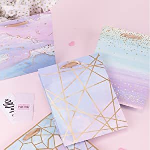 Sacs cadeaux en papier doré à dégradé violet, sacs cadeaux romantiques pour la Saint-Valentin, sacs à main pour les cadeaux d'anniversaire, emballage de luxe - Product Image 2
