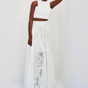 New Sleeveless Long <b>Skirt</b> Pocket Set Casual Vacation Loose Hollow Women's 2 Piece Set Fashion - Product Image 3