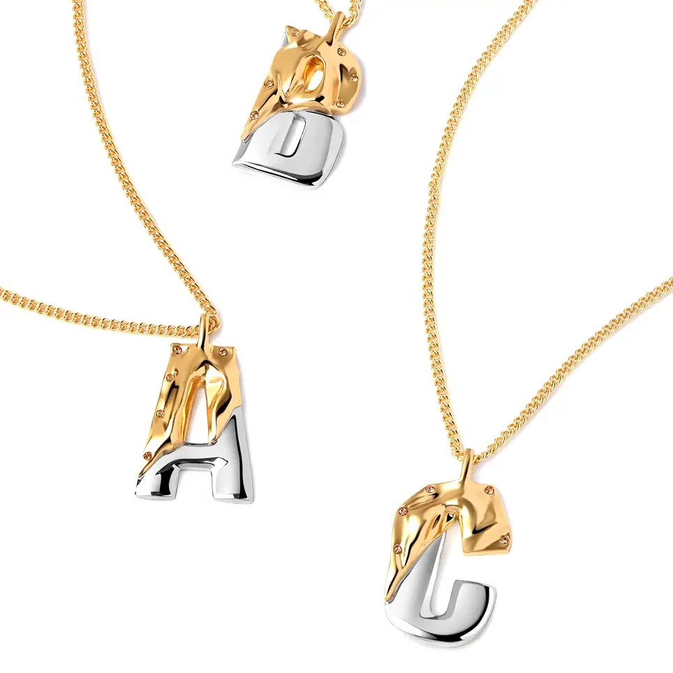 Milskye moda lujo último diseño joyería 925 plateado 18K oro letra colgante collar en dos tonos