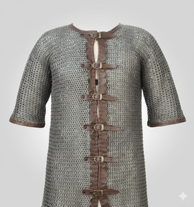 Maille de chaîne plate rivetée avec rondelle en acier doux de calibre 16, anneaux de 10 mm, finition huile naturelle avec design en cuir - Product Image 3