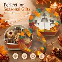 Boîte à couvercle et base imprimée sur mesure avec motif feuille d'automne et fenêtre transparente en PET, emballage cadeau rigide pour biscuits, pâtisseries et thé