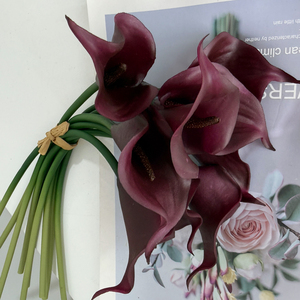 Fleur artificielle de lys <span class=keywords><strong>Cala</strong></span> rouge foncé, effet toucher réel, décoration moderne pour la maison, bouquet de mariage - Product Image 3