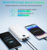AC Prizli Powerbank 10000mAh Dahili Tip C ve L Kablolarla 22.5W Hızlı Şarj İnce Seyahat LED Ekranlı AC-02D