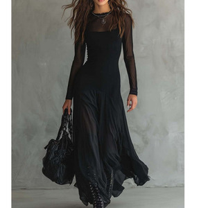 long black plus size prom dresses Sexy Plus Size Evening Dresses | Mermaid V neck with Lace Sleeves main image 0