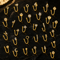 Bague de nez factice en cuivre plaqué or CRYSPURE, sans perçage, en forme de U, avec zircon, lune, étoile, tulipe, cœur, bijou corporel à clipser, vente en gros