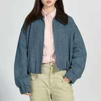 Veste en jean courte Jxwatcher printemps-automne avec col en cuir véritable suédé, fermeture éclair, pour femmes