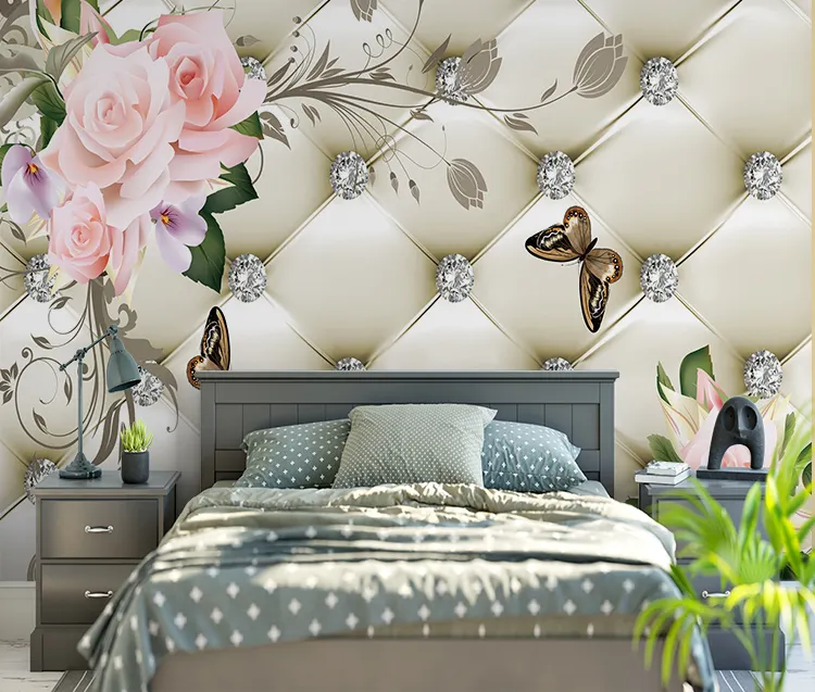 Muur Papers Home Decor Diamond Zachte Tas Muurschildering Rose Vlinder Peel En Sticker Behang