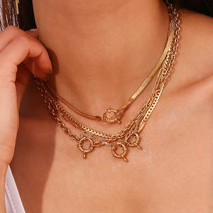 Waterproof Non Tarnish Jewelry 316L Stainless Steel Base 14k 18k PVD <b>Gold</b> Plated Charm <b>Flat</b> Paperclip <b>Necklace</b> for Women - Product Image 3