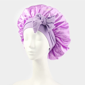 <span class=keywords><strong>Bonnet</strong></span> personnalisé avec logo, faible MOQ, avec bande à nouer, en satin doux double couche pour le soin des <span class=keywords><strong>cheveux</strong></span>, <span class=keywords><strong>bonnet</strong></span> de nuit soyeux pour femme, chapeau tressé violet - Product Image 5