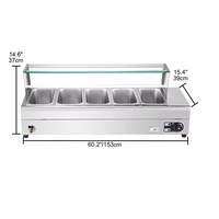 Bain-marie électrique professionnel de comptoir pour soupes chaudes avec 5 bacs, en acier inoxydable