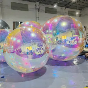 Giant Reflective Pvc Inflatable Rainbow Pink Mirror Ball Color Balloon Roll In Ball For Advertising