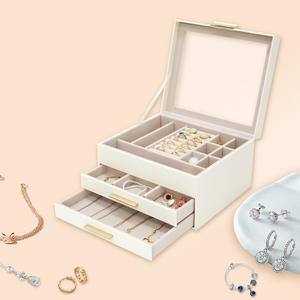 Boîte à bijoux élégante en cuir PU et velours avec couvercle en verre, grande capacité, personnalisable, pour colliers et bagues – Offre spéciale - Product Image 5