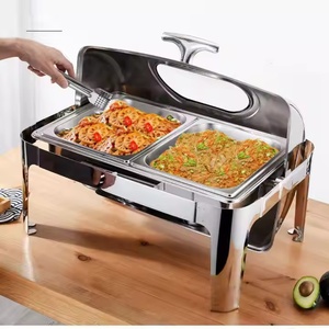 Juego de <span class=keywords><strong>Buffet</strong></span> Eléctrico de Acero Inoxidable de 9L con Tapa Enrollable, Recipiente Rectangular para Mantener la Comida Caliente con Ventana de Vidrio para Uso en Hoteles/Fiestas - Product Image 5