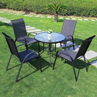 Ensemble de table et 4 chaises modernes, durables et portables, avec structure en métal noir, tissu Teslin, empilables, pour extérieur, camping, salle à manger, jardin, KD