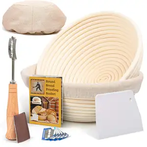 Banneton-cesta de mimbre Natural para pan, recipiente de pan con tela para hornear, 9/10 pulgadas