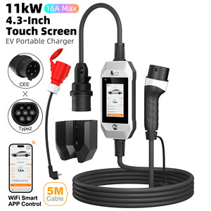 Cargador Portátil para Vehículos Eléctricos Feyree Tipo 2 de 11 kW, 16A, Trifásico, con Control por Aplicación WIFI, Pantalla Táctil, IP66, con Cable Eléctrico de 5 Metros y Adaptador - Product Image 1