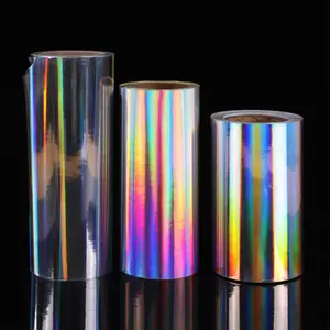 Factory wholesale silver craft holographic vinyl glossy rainbow permanent adhesive labels printing PVC holographic rainbow roll