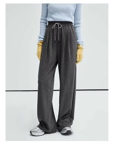 Vega Chang Vrouwen Nieuwe Chique Mode Zijzakken Losse Wijde Pijpen Broek Vintage Hoge Elastische Taille Trekkoord Dames Broek - Product Image 1