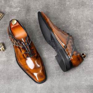 Nouvelles Chaussures Oxford Formelles en Cuir Véritable pour Hommes, à Bout Carré, avec Lacets Perlés, Tendance Automne, pour Affaires - Product Image 1