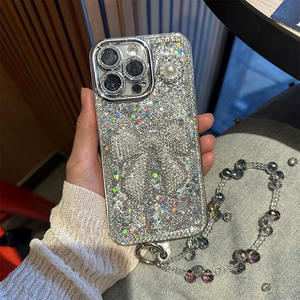 Custodia per telefono di lusso da donna con fiocco di diamanti glitterato glitterato per <span class=keywords><strong>iPhone</strong></span> 16 15 14 13 12 <span class=keywords><strong>11</strong></span> Cover protettiva - Product Image 4