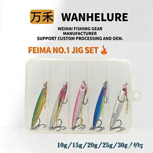 Ensemble de leurres métalliques 5 ou 10 pièces, poids mixtes 10-40g, jigs de pêche en eau salée avec hameçon triple et plume, boîte de rangement en plastique - Product Image 3