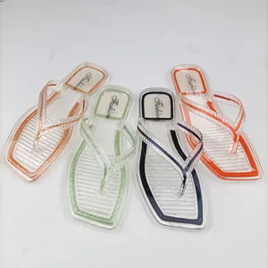 Tinh Thể Tùy Chỉnh Dép Đi Trong Nhà Phụ Nữ Sexy Phẳng Dưới Flip Flops Đường Cong Lấp Lánh Vamp Lật Flip Flops