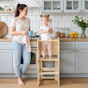 Bonito conejo torre de aprendizaje plegable Montessori madera Natural torre de aprendizaje niño torre de aprendizaje convertible Mesa silla conjunto - Product Image 2