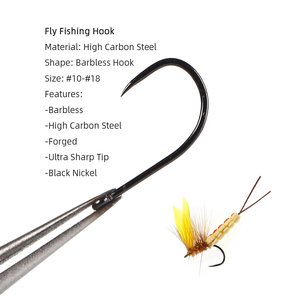Anzuelos de <span class=keywords><strong>Ninfa</strong></span> para atar moscas sin púas de acero de alto carbono, anzuelos de pesca de trucha secos y húmedos para técnica de señuelo, pesca con mosca - Product Image 3