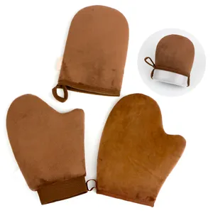 Custom Logo Dual Sided Self Tanning Mitt Flock Lotion Applicators Sunless Self Tanner Mittens Hot Tanning Glove