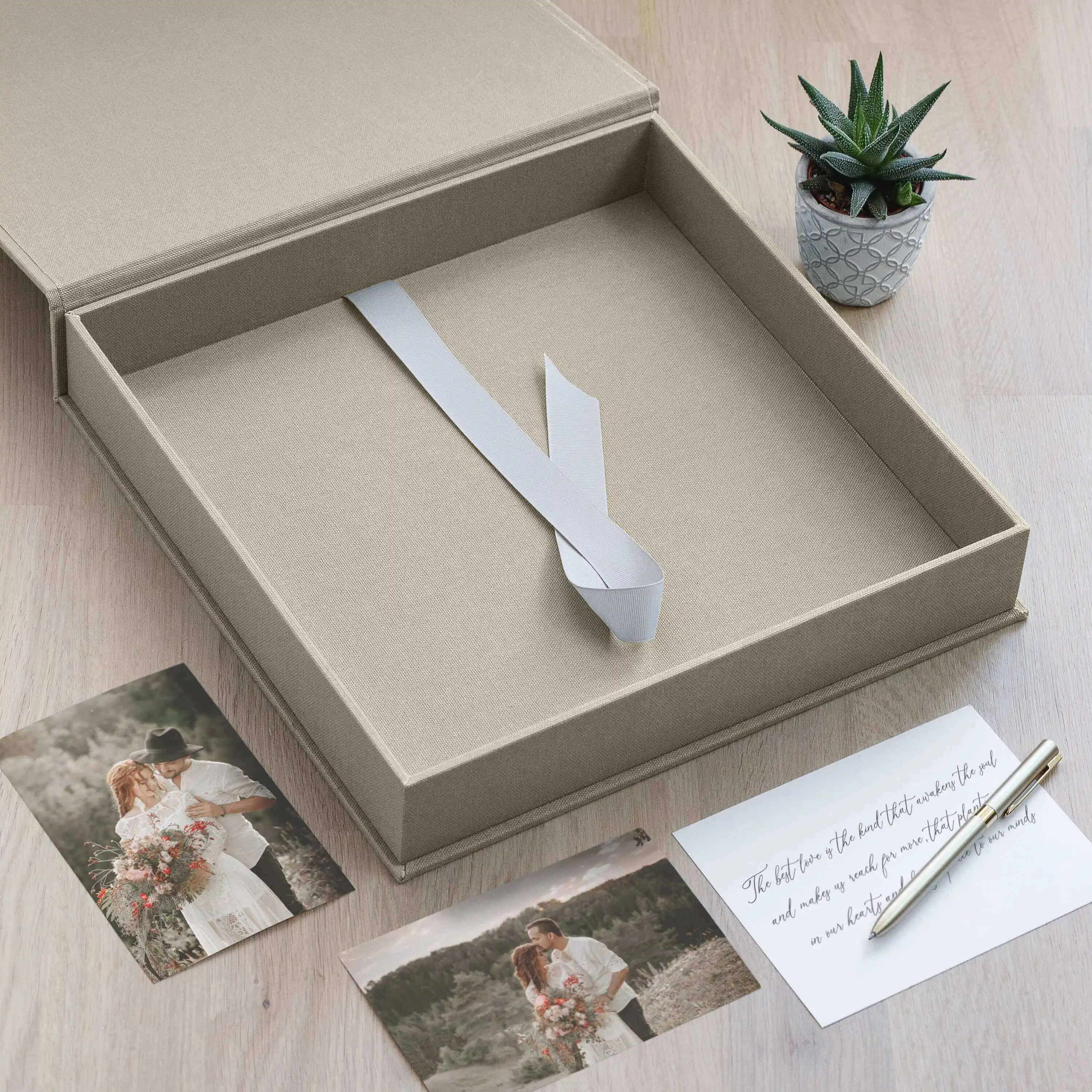 Caixa de papelão rígida para scrapbook, caixa de linho para presente de casamento, fecho magnético, tamanho personalizado