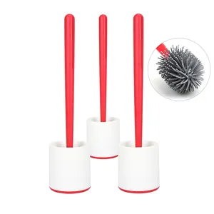 Jesun Toilette en plastique écologique Brosse de nettoyage en silicone pour salle de bain Toilette avec support Ensemble en silicone