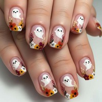 Faux ongles personnalisés pour Halloween, motif taches de sang, squelette, citrouille, fantôme, chauve-souris, bandage, réutilisables pour costume, cosplay, fête